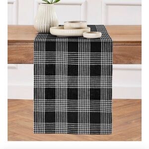 Elegant Black and White Checkered Table Runner